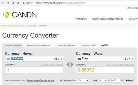 currency exchange rate oanda